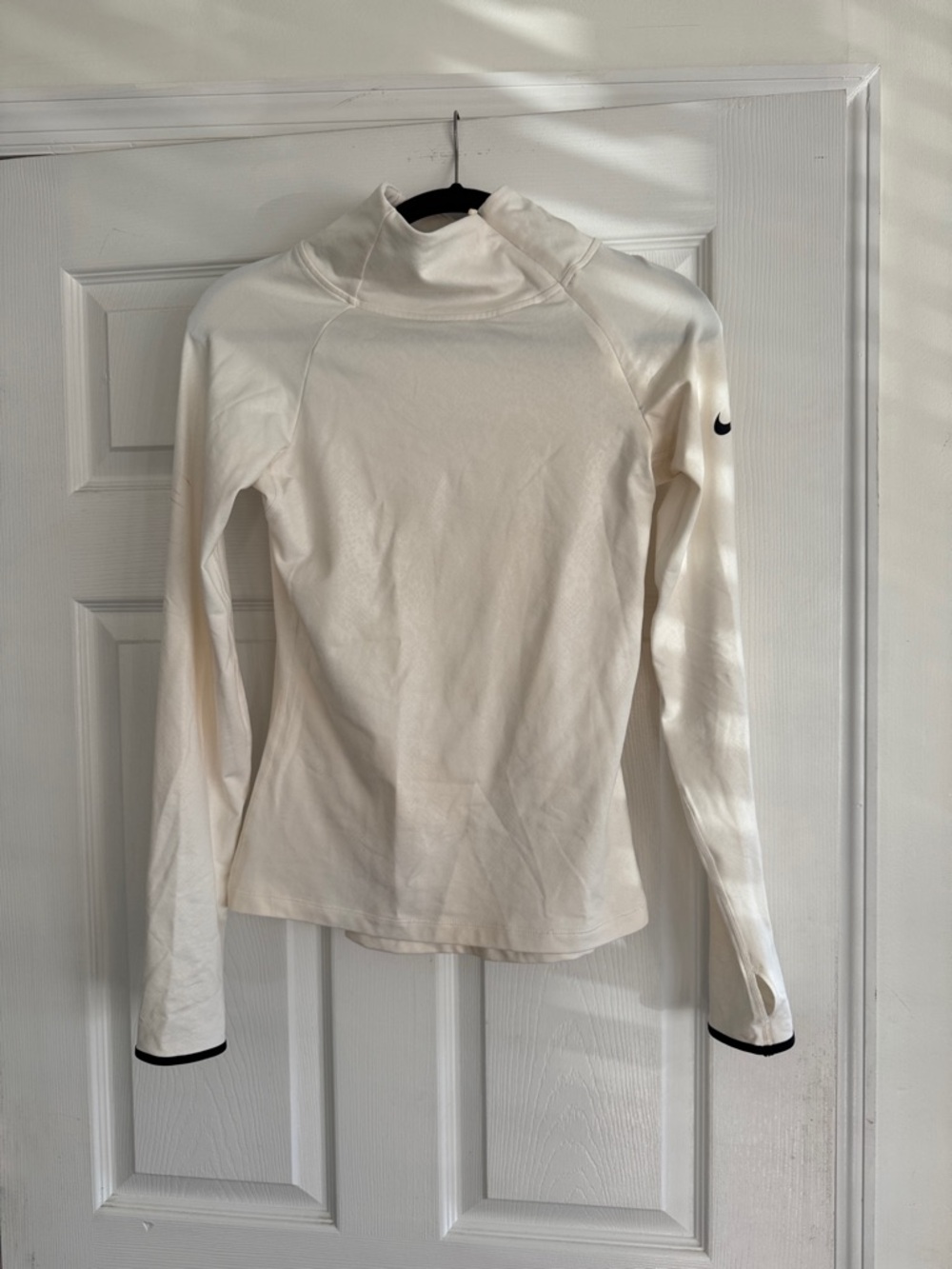 Nike Women's Cream Long-Sleeve Mock Neck Top with Thumbholes
